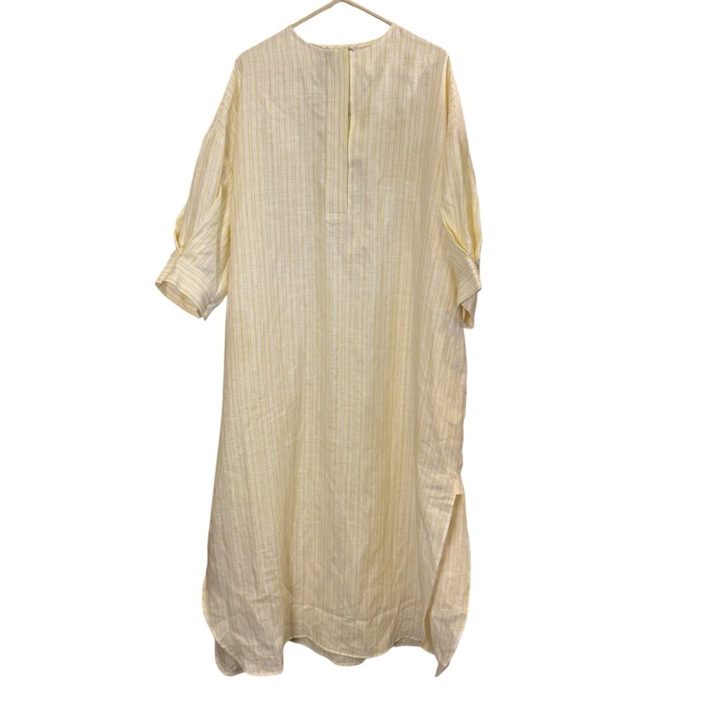 We-ar4 Women’s Yellow White Linen Resortwear Summer Kaftan Maxi Dress sz M